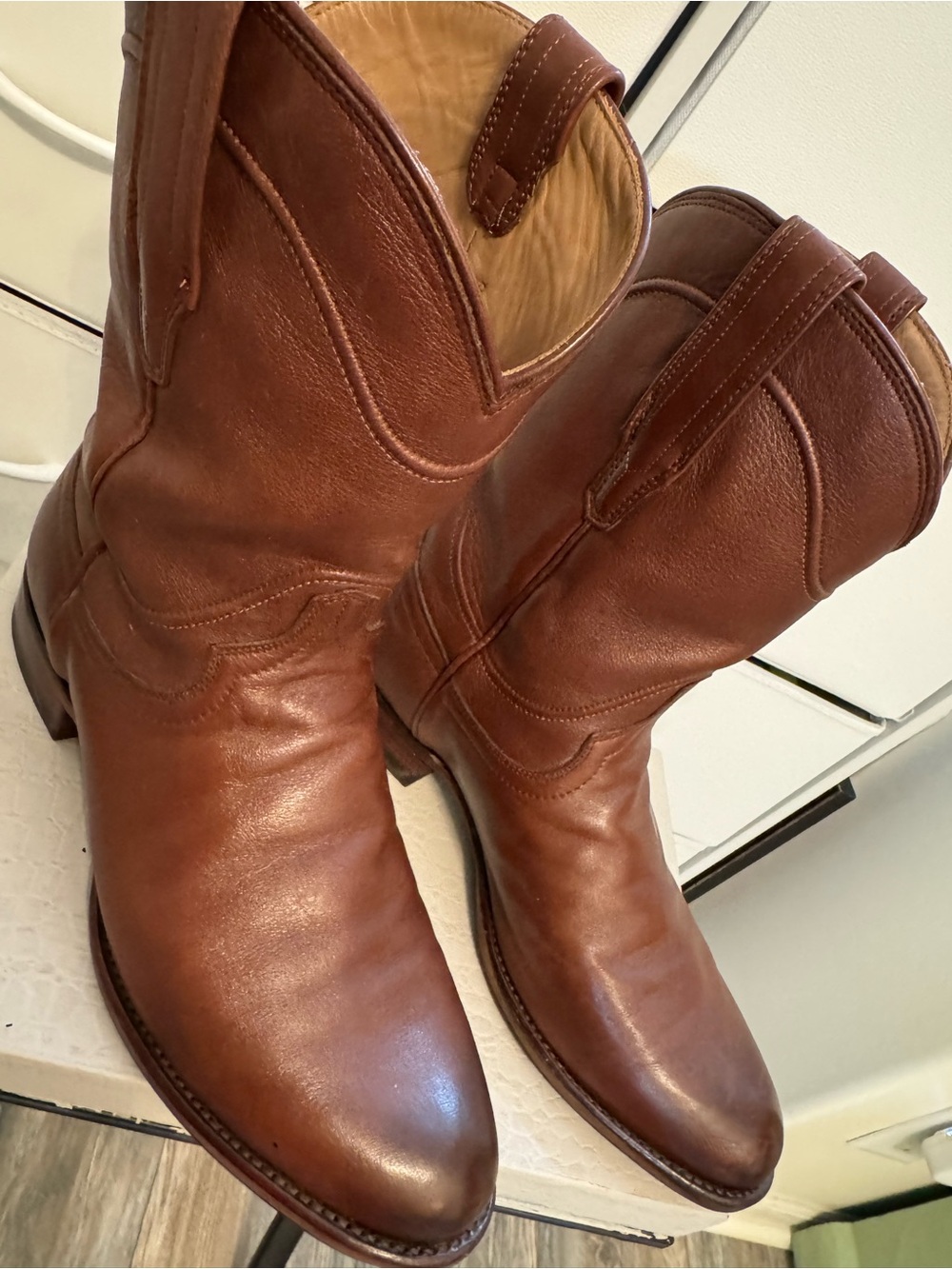 Tecovas Brown Leather Western Pull-On Cowboy Boots